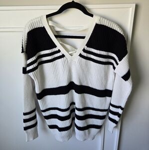 REV Striped Corset-Back Sweater
